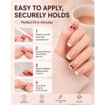 Nude French Tip Cherry Press‑On Nails, Short Square Cute Sweet False Nails